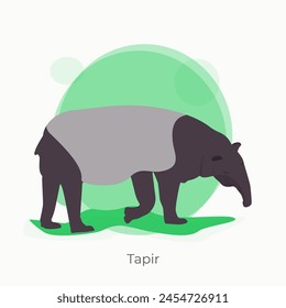 Asian tapir, Malayan tapir or indian tapirs is an Endangered Species, vector, illustration. Tapirs are large, herbivorous mammals belonging to the family Tapiridae.