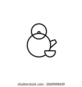 Asian tea, tea ceremony simple thin line icon vector illustration