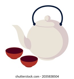 asian teapot and cups icon