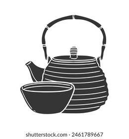 Asian Teapot Icon Silhouette Illustration. Drinks Vector Graphic Pictogram Symbol Clip Art. Doodle Sketch Black Sign.