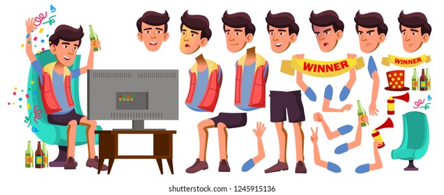 Asian Teen Boy Vector. Animation Creation Set. Face Emotions, Gestures. Friendly, Cheer. Animated. For Presentation, Print, Invitation Design. Isolated Cartoon Illustration
