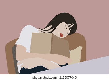 Asian teenager student woman closed eye and take a sitting nap at chair