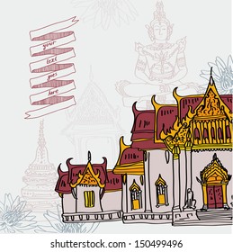 Asian temple in Bangkok, vector illustration