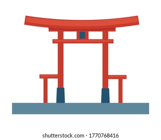 Asian temple in china or japan, isolated construction of wood. Building for buddhists or tourist, destination or landmark in oriental country. Sculpture for religious event, vector in flat style