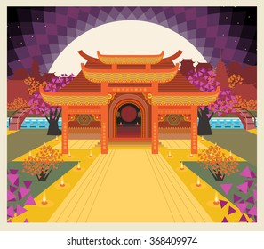 Asian Temple In A Garden
