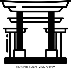 Asian Temple glyph and line vector illustration