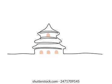 Asian Temple landmark continuous line drawing. Building and architecture concept. Vector illustration minimalist design hand drawn.
