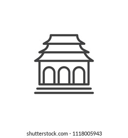 Asian Temple outline icon. linear style sign for mobile concept and web design. Religious Temple building simple line vector icon. Symbol, logo illustration. Pixel perfect vector graphics