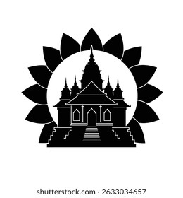 Asian temple silhouette sunrise flower design