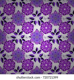 In asian textile style on violet, white and black colors. Seamless flowers pattern. Vector illustration.