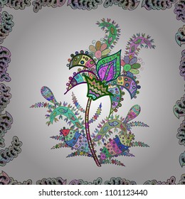 In asian textile style on white, neutral and green colors. Seamless flowers pattern. Vector illustration.