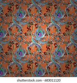 In asian textile style. Vector illustration. Vector illustration. Seamless flowers pattern. Flowers on colored background.