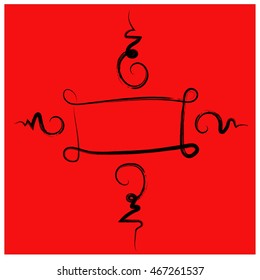 Asian thai style ghost exorcize talisman sign banner for add text black outline on red background