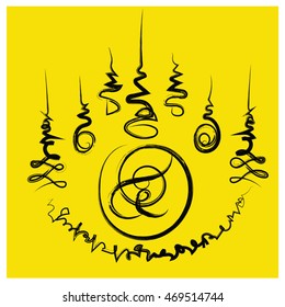 Asian thai style ghost exorcize talisman sign tattoo with black line on yellow background