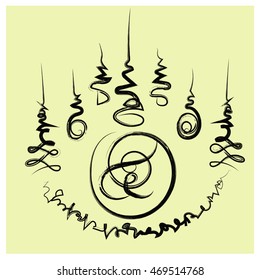 Asian thai style ghost exorcize talisman sign tattoo with black line on yellow background