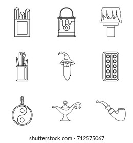 Asian theater icons set. Outline set of 9 asian theater vector icons for web isolated on white background