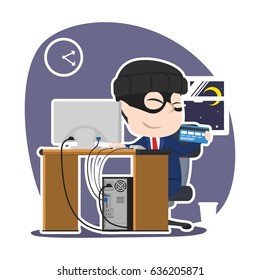 asian thief businessman hacking company account bank