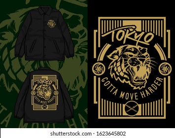 Asian Tiger Design on Streetwear Coach Jacket Vector