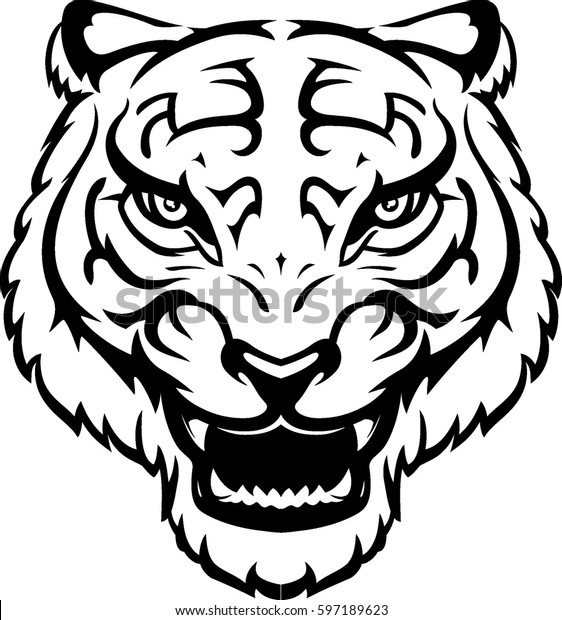 Asian Tiger Head Line Art Stock Vector (Royalty Free) 597189623 ...