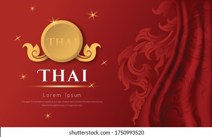 Asian traditional art Design Vector on fabric red color and Logo, Thai traditional design, Thai background.