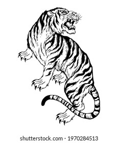 asian traditional art inspired hand drawn tiger illustration