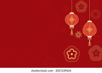 Asian traditional background with Chinese lanterns, flowers and ornaments. idle background red with gold. vector illustration