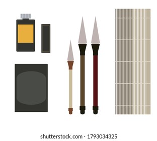 asian traditional calligraphy illustration tools collection