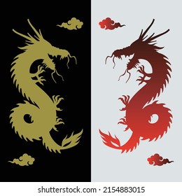 Asian traditional dragons illustration set - vector