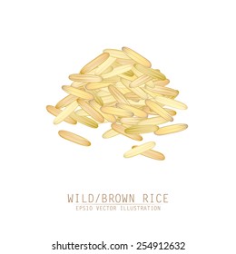 Asian Traditional Food Of Japan, Korea And China. Vector Illustration Of Wild Or Brown Rice Pile. 