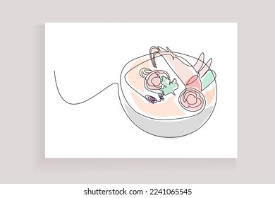 asian traditional food line drawing minimalist art menu presentation concept. famous chinese japanese korean food cuisine. Top view, copy space.