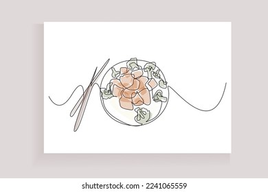 asian traditional food line drawing minimalist art menu presentation concept. famous chinese japanese korean food cuisine. Top view, copy space.