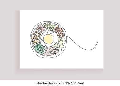 asian traditional food line drawing minimalist art menu presentation concept. famous chinese japanese korean food cuisine. Top view, copy space.