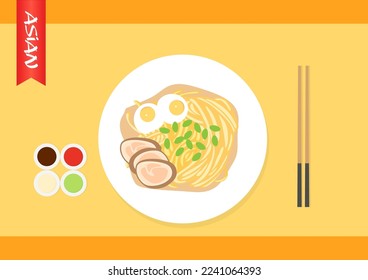 asian traditional food menu presentation concept. famous chinese japanese korean food cuisine. Top view, copy space.