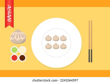 asian traditional food menu presentation concept. famous chinese japanese korean food cuisine. Top view, copy space.