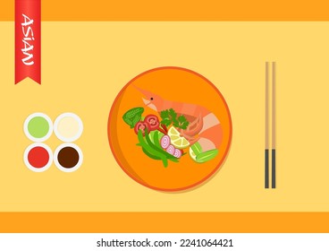 asian traditional food menu presentation concept. famous chinese japanese korean food cuisine. Top view, copy space.