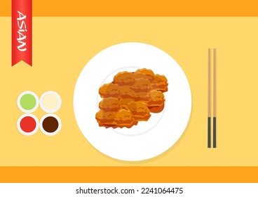 asian traditional food menu presentation concept. famous chinese japanese korean food cuisine. Top view, copy space.