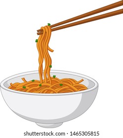 Asian traditional food with noodles and chopsticks