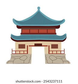 Asian traditional gate vector illustration, isolated on white background, open gates clip art, oriental building architecture