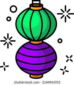 Asian traditional night street paper lanterns
