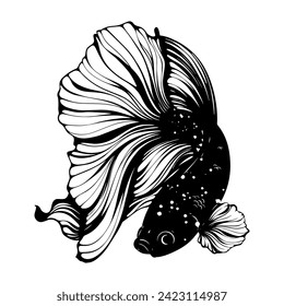 Asian traditional ornamental golden betta fish vector silhouette