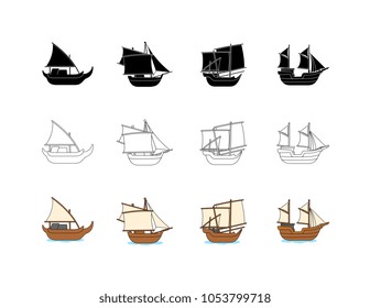 Asian Traditional Ship Collection, Vector Illustrations