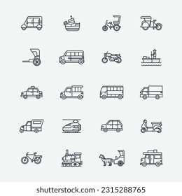Asian Transportation Icon Set Collection, Editable Simple Design, Simple Illustration Elements