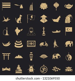 Asian travel icons set. Simple style of 36 asian travel vector icons for web for any design