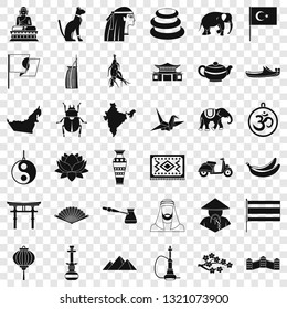 Asian travel icons set. Simple style of 36 asian travel vector icons for web for any design