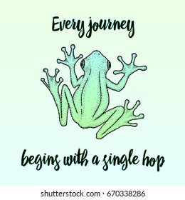 Asian Tree Frog Hand-drawn Colored Ink Vector Illustration For T-shirts, Banners, Posters Etc