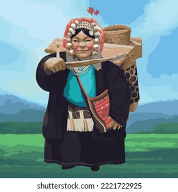 Asian tribal old women - illustration