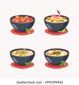 Asian typical soup, Thailand cuisine, food illustration