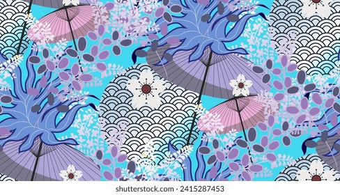 Asian umbrellas. Seamless abstract pattern. Fabric, packaging, wrapping paper and the like.