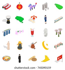Asian vacation spot icons set. Isometric set of 25 asian vacation spot vector icons for web isolated on white background