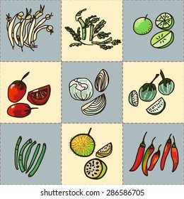 Asian vegetable vector set